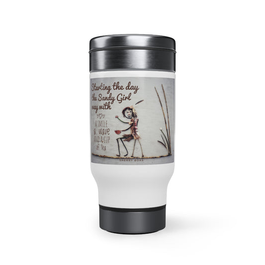 Start your day the Sandy Girl Way Stainless Steel Travel Mug with Handle, 14oz